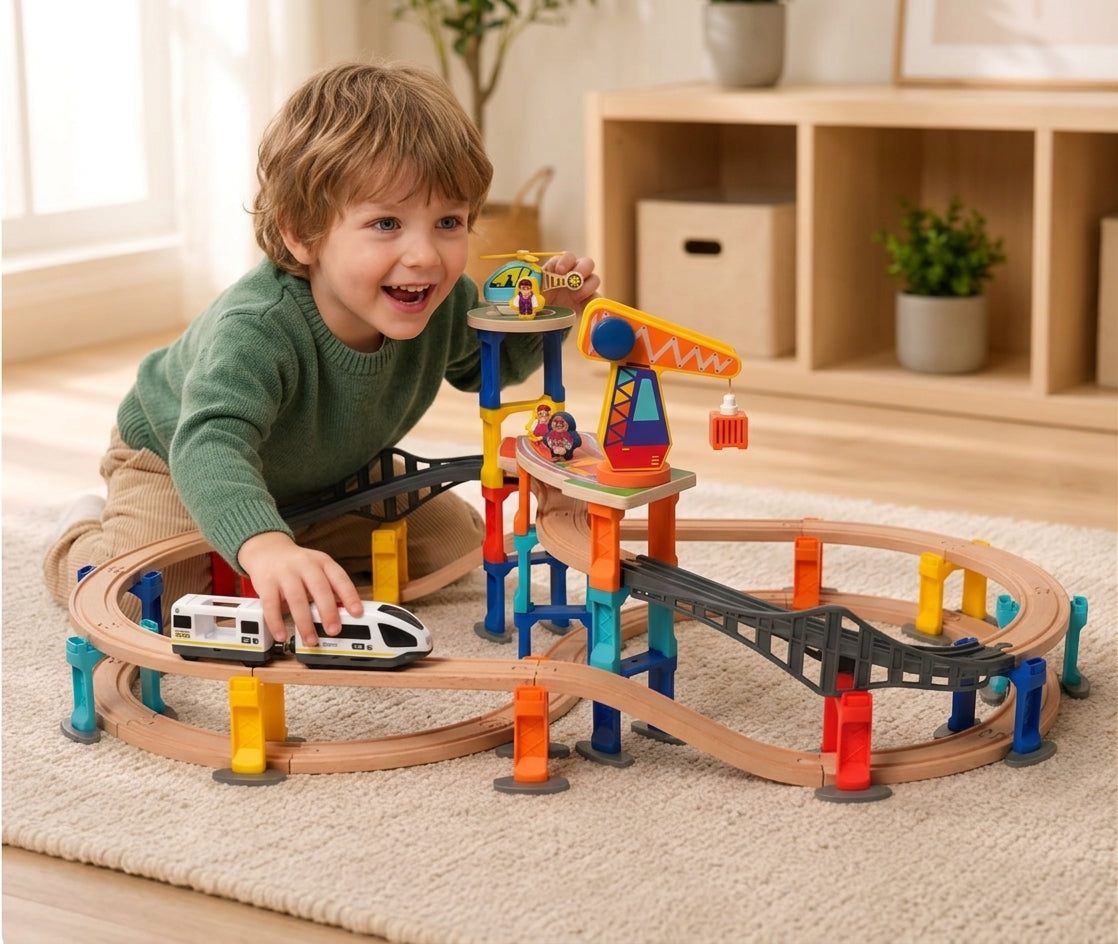 Montessori Crane & Train Magnetic Playset