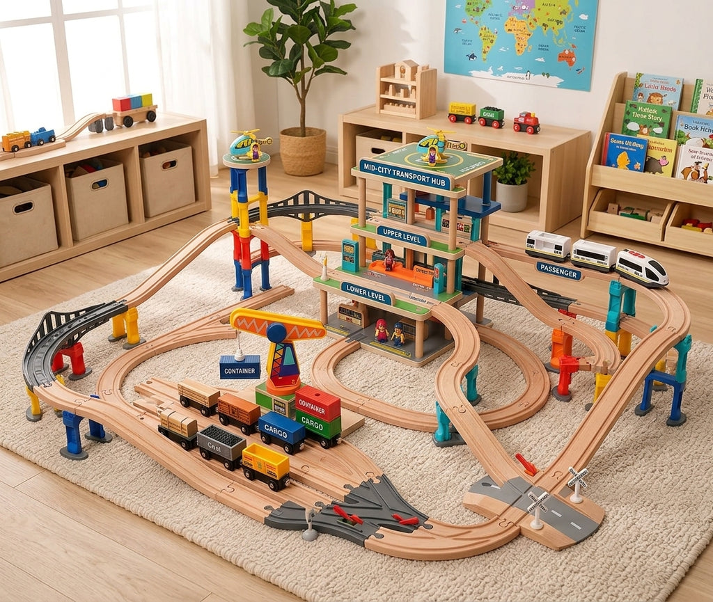 Montessori Crane & Train Magnetic Playset